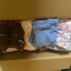 Box of baby clothes 0 to 12 months variety